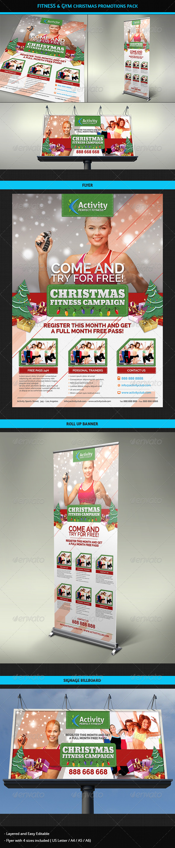 Fitness & Gym Christmas Promotions Pack - Commerce Flyers