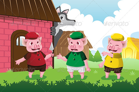 Wolf and Three Little Pigs - Animals Characters