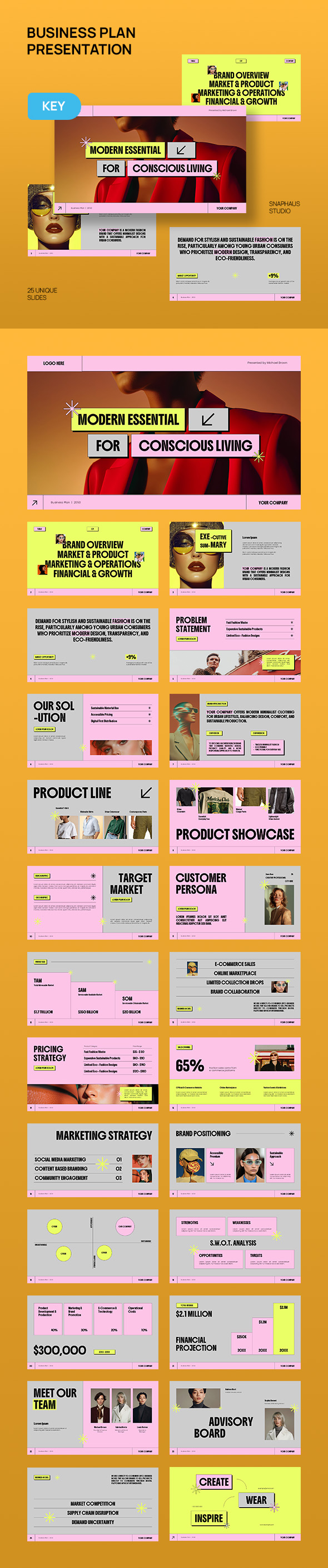 Grey Pink Yellow Neo Brutalism Fashion Business Plan Keynote Presentation