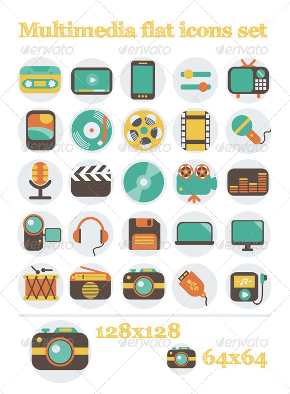 Multimedia Flat Icons Set - Media Icons