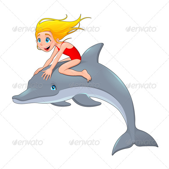Girl and the Dolphin. - Animals Characters