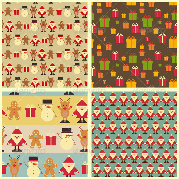 Christmas Seamless Background. Set - Patterns Decorative