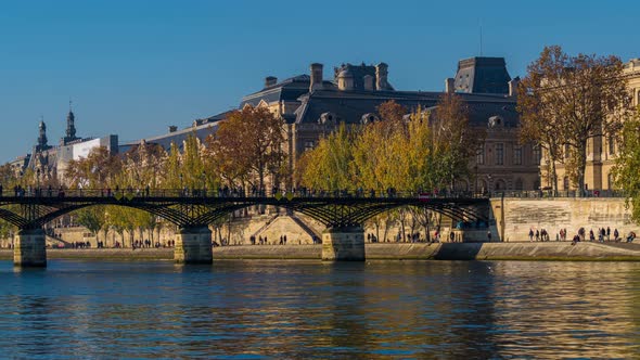 Wide View of the Seine Docks and Architecture in Paris Historic Bridge alt