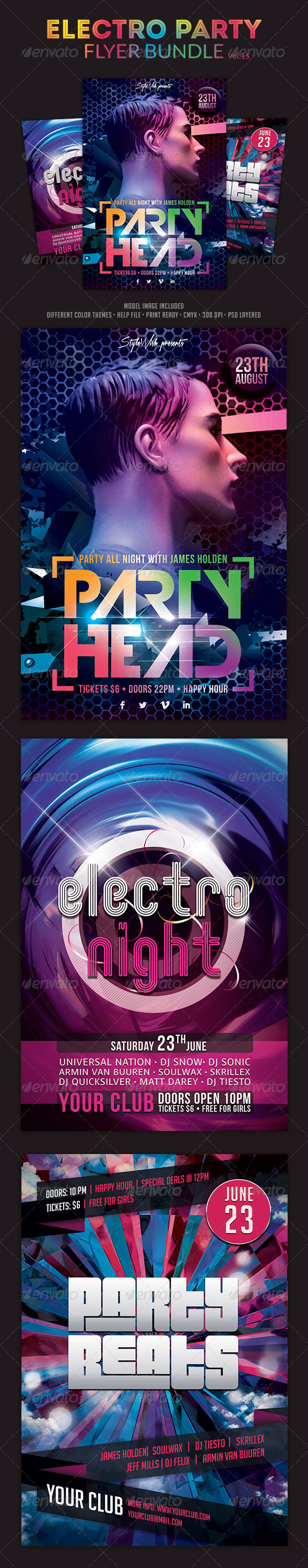 Electro Party Flyer Bundle Vol.3 - Clubs & Parties Events