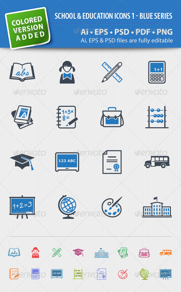 School and Education Icons Set 1 - Blue Series - Web Icons