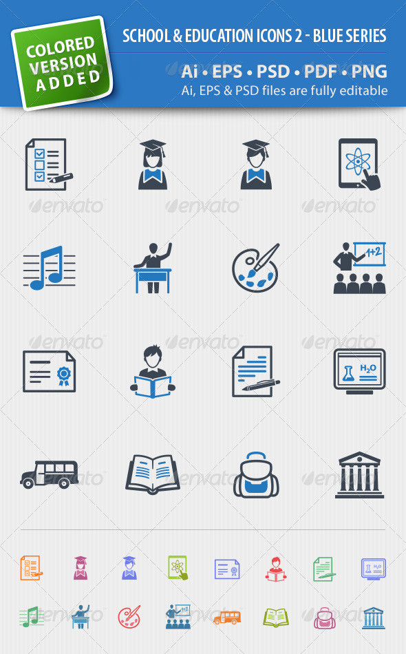 School and Education Icons Set 2 - Blue Series - Web Icons