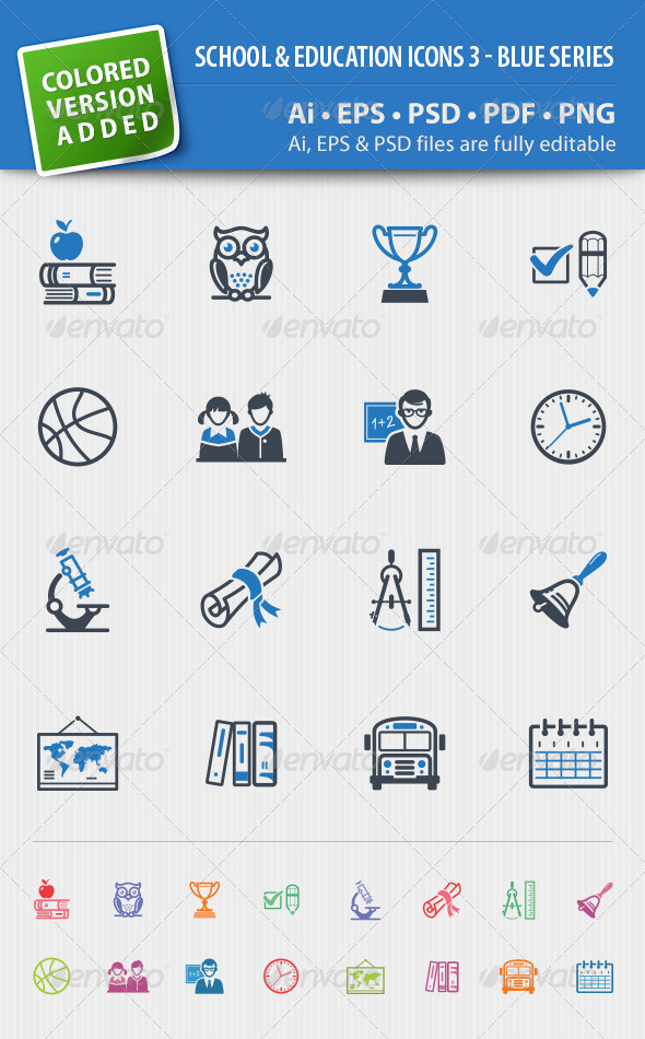School and Education Icons Set 3 - Blue Series - Web Icons