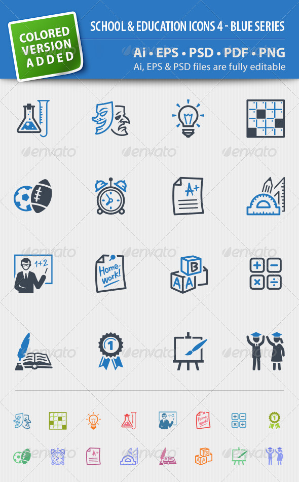 School and Education Icons Set 4 - Blue Series - Icons