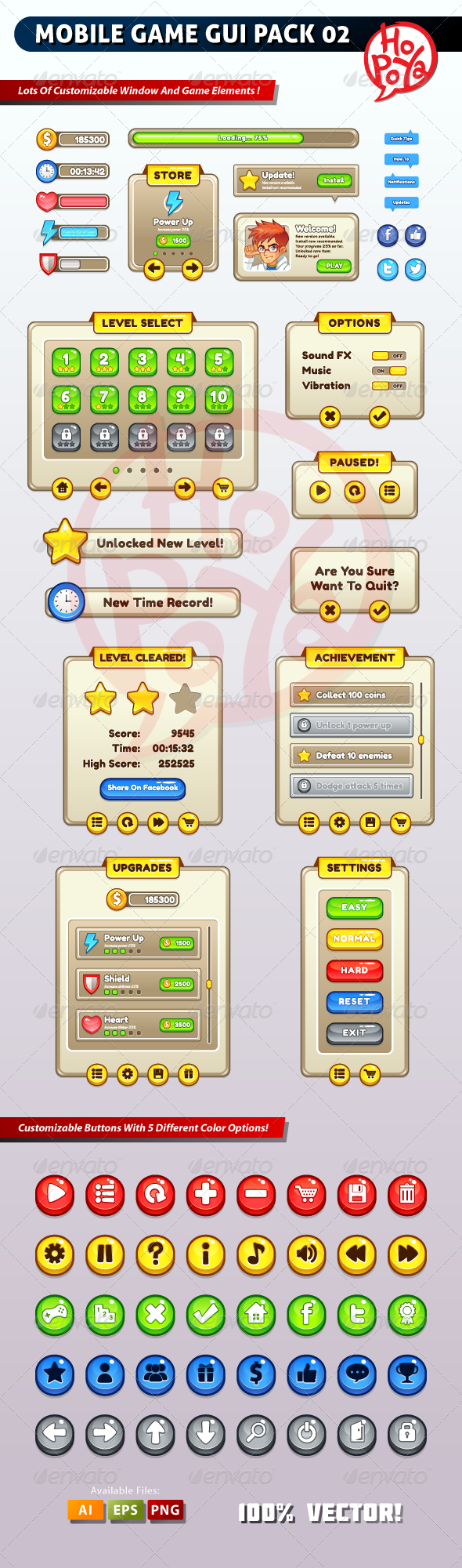 Mobile Game GUI Pack 02 - User Interfaces Game Assets
