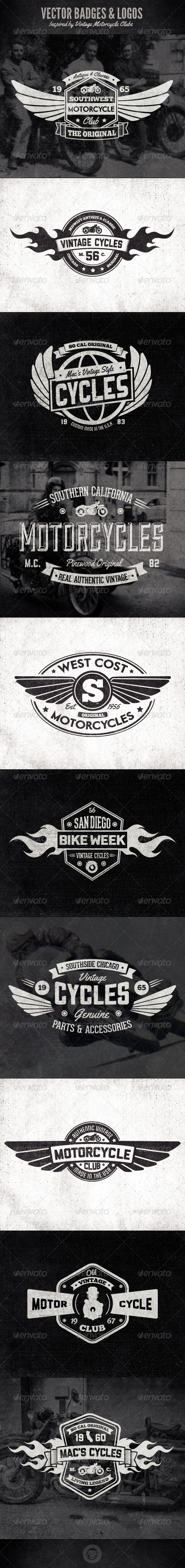 Vintage Badges and Logos - Motorcyle Inspired - Badges & Stickers Web Elements