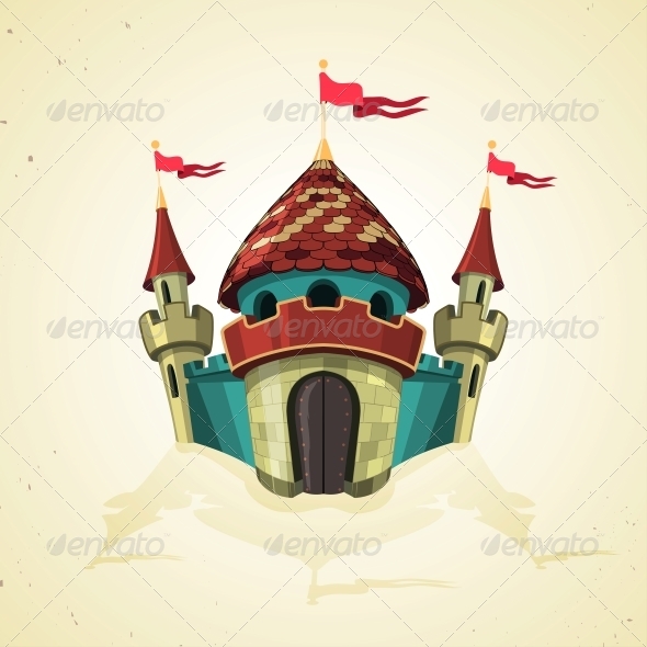 Cartoon Fortified Castle with Flags. - Buildings Objects