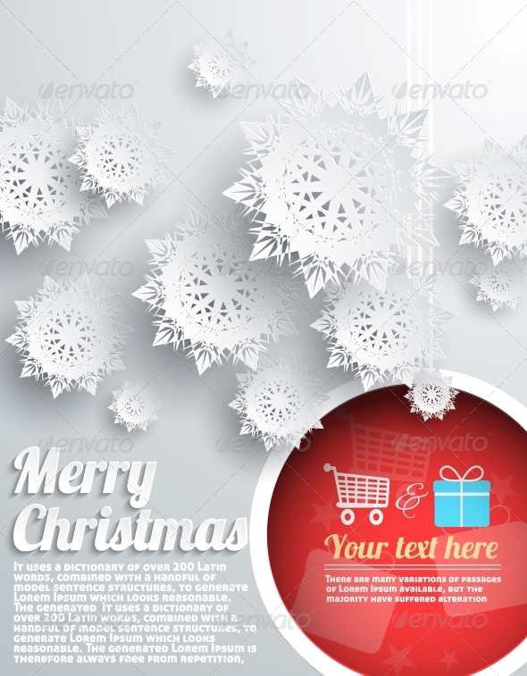 Merry Christmas Background with Snowflake and Ball - Christmas Seasons/Holidays