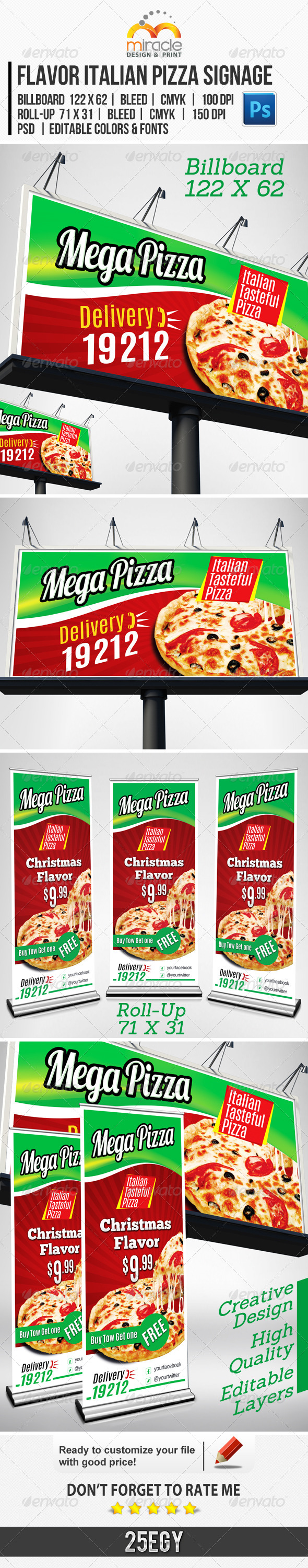 Flavor Italian Pizza Signage - Signage Print Templates