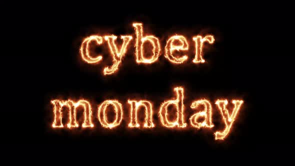 Cyber Monday is on fire.Symbol animation burning in a flame on a black background alt