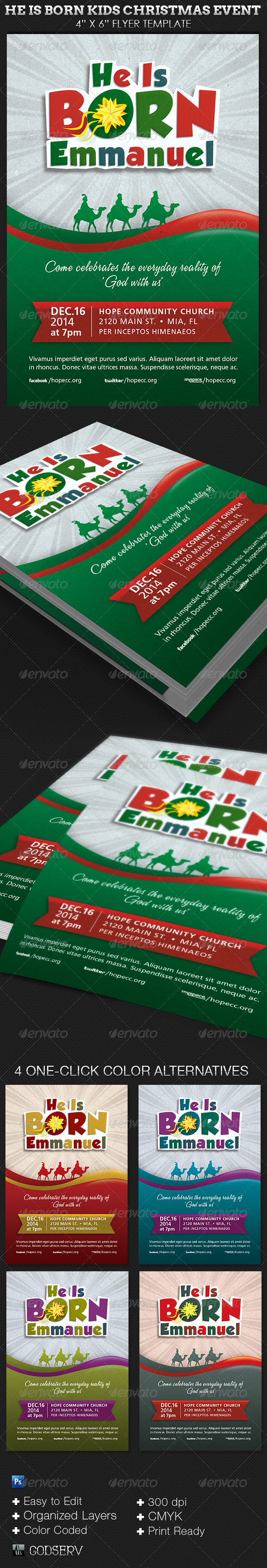Born Kids Christmas Flyer Template - Church Flyers