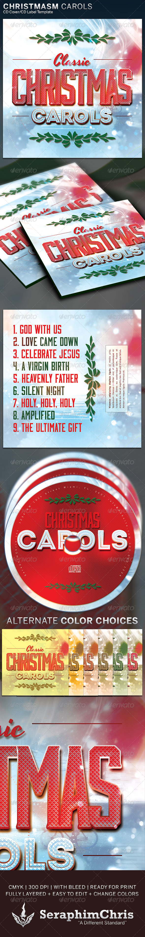 Christmas Carols: CD Cover Artwork Template - CD & DVD Artwork Print Templates
