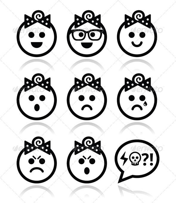 Baby Girl Faces, Avatar Vector Icons Set - People Characters