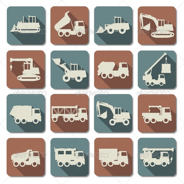 Vector Construction Machines Flat Icons - Industries Business