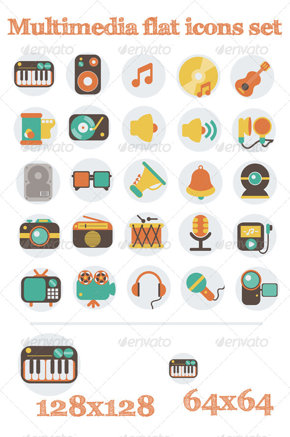 Multimedia Flat Icons Set - Technology Icons