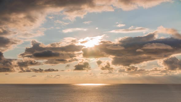  of Evening Sky with Sky Rays and Clouds Crossing Over the Sea Horizon Idyllic Landscape alt