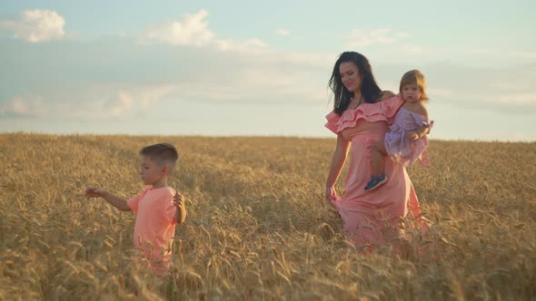 A Family Walks Together Through a Wheat Field alt