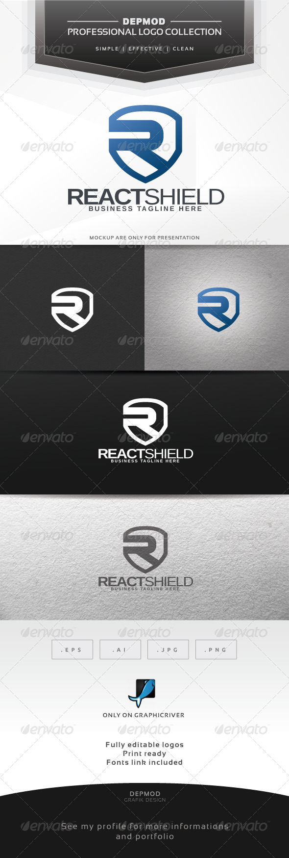 React Shield Logo - Letters Logo Templates