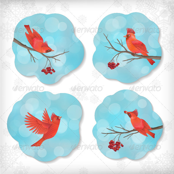 Winter Christmas Sticker Birds Rowan Tree Branches - Seasons Nature