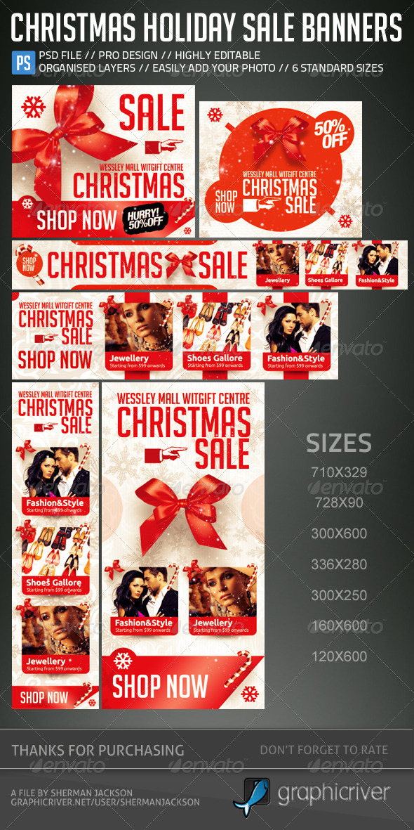 Christmas New Year Holiday Sale Web Banners - Banners & Ads Web Elements