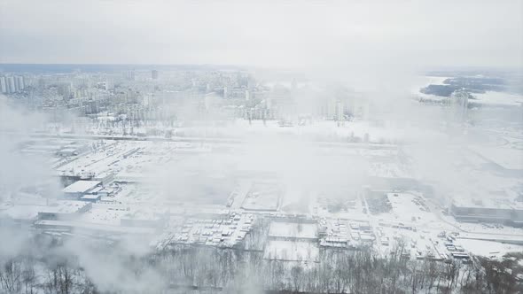 Flying on a Drone Directly Above the Shipyard and the Stand Where the Ships are Frozen in the Ice