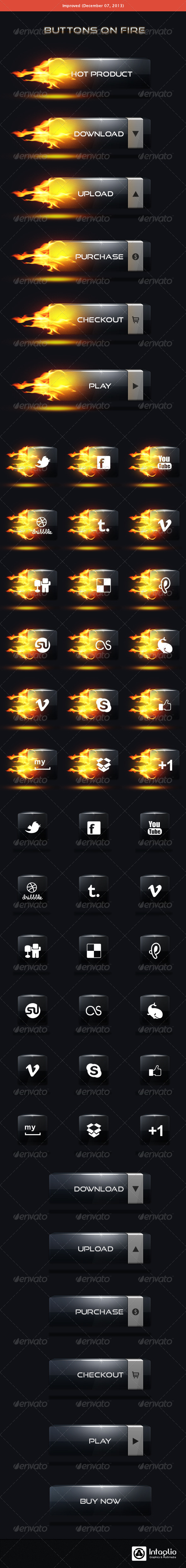 3D Glass Buttons On Fire - Buttons Web Elements