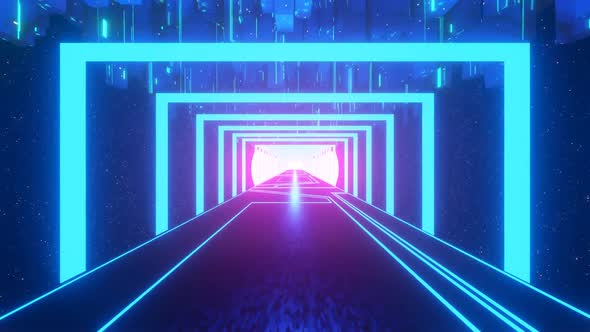 Vj abstract neon concept of sci-fi corridor retro style of 80s.