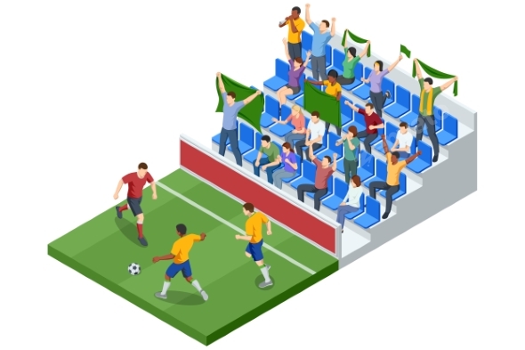 Isometric Football Stadium Crowd Cheering During