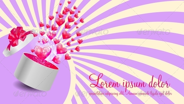 Valentines Day Card with Gift Box and Heart Shaped - Valentines Seasons/Holidays
