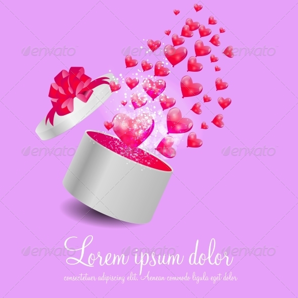 Valentines Day Card with Gift Box and Heart Shaped - Valentines Seasons/Holidays