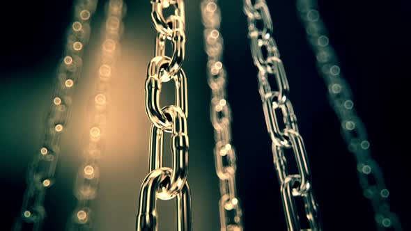 Endless closeup animation of spinning around chrome chains. Loopable. HD alt