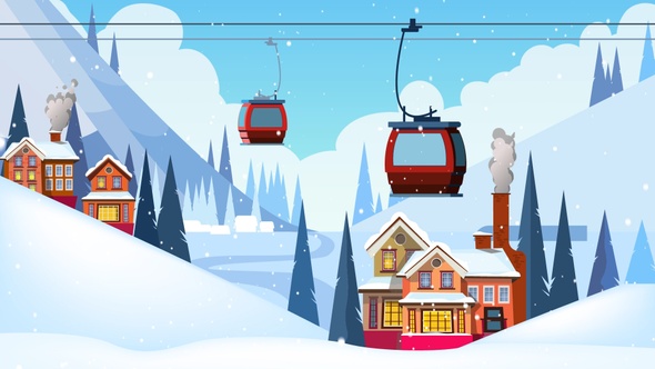 Cable Cars Riding _ Winter Landscape - Christmas Cartoon Animations