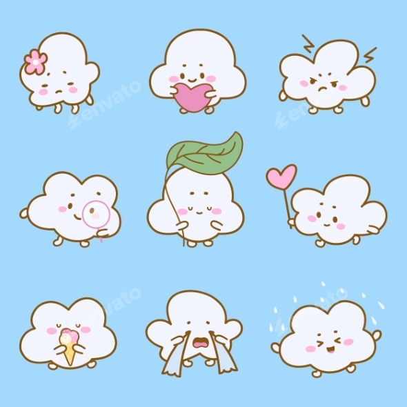 Kawaii Clouds Set