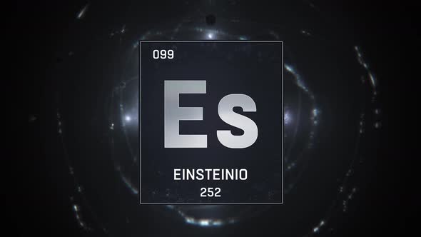 Einsteinium as Element 99 of the Periodic Table on Silver Background in Spanish Language