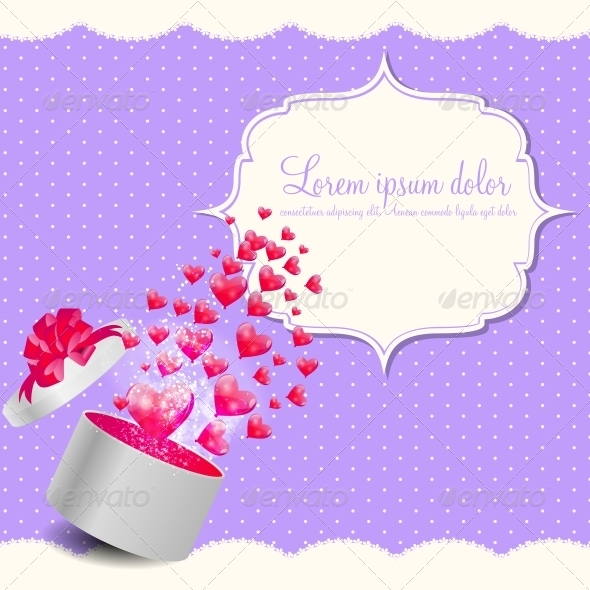 Valentines Day Card with Gift Box and Heart Shaped - Valentines Seasons/Holidays
