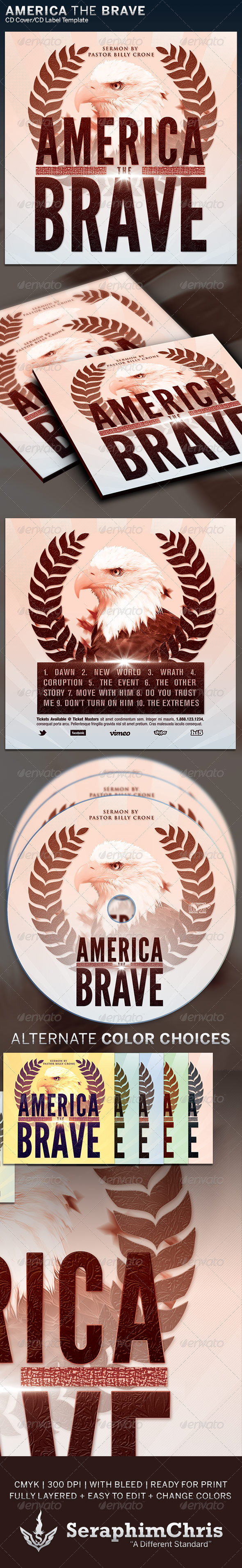 America the Brave: CD Cover Artwork Template - CD & DVD Artwork Print Templates