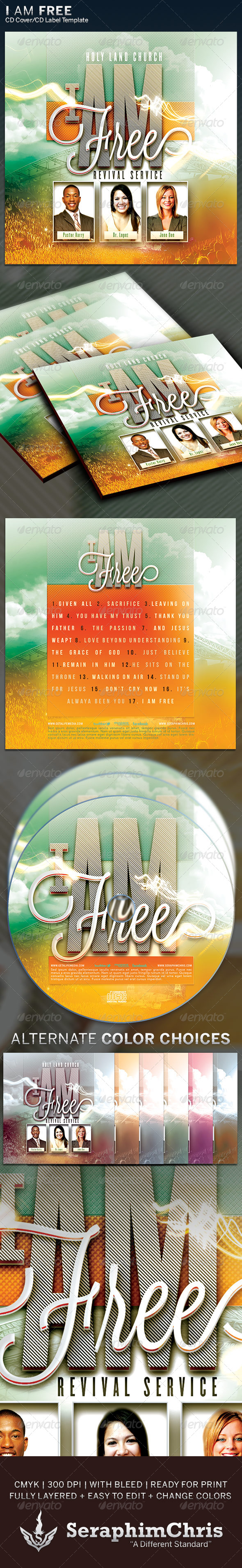 I Am Free: CD Cover Artwork Template - CD & DVD Artwork Print Templates