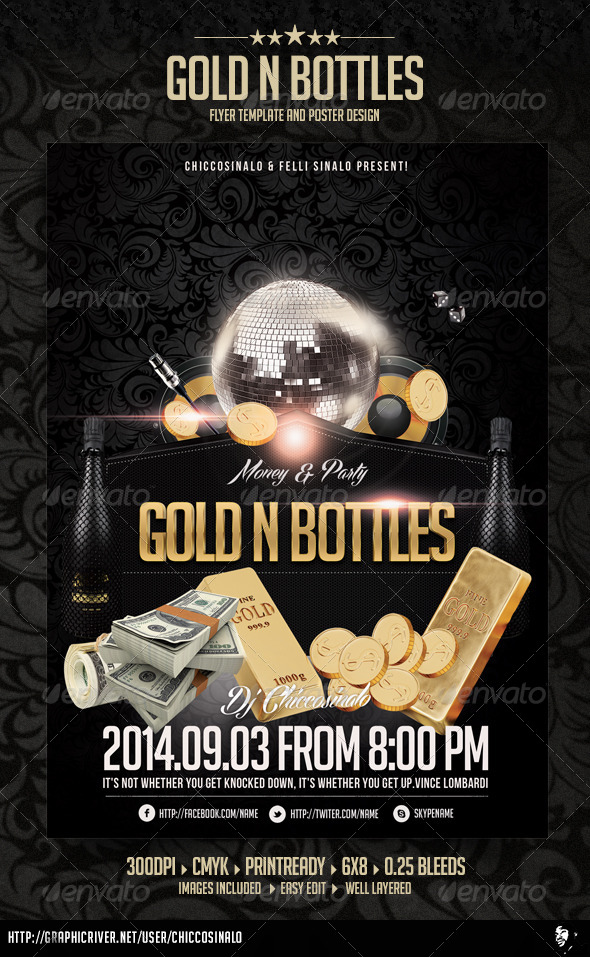 Gold n Bottles Flyer Template - Clubs & Parties Events