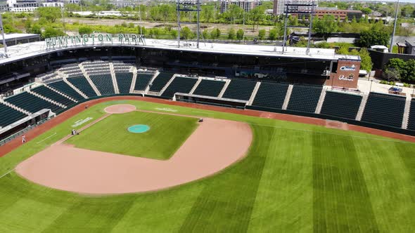 Huntington Park in Columbus Ohio, home of the Columbus Clippers - Aerial Drone alt
