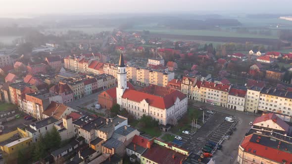 Katy Wroclawskie, Poland. Aerial view of historic Town Hall