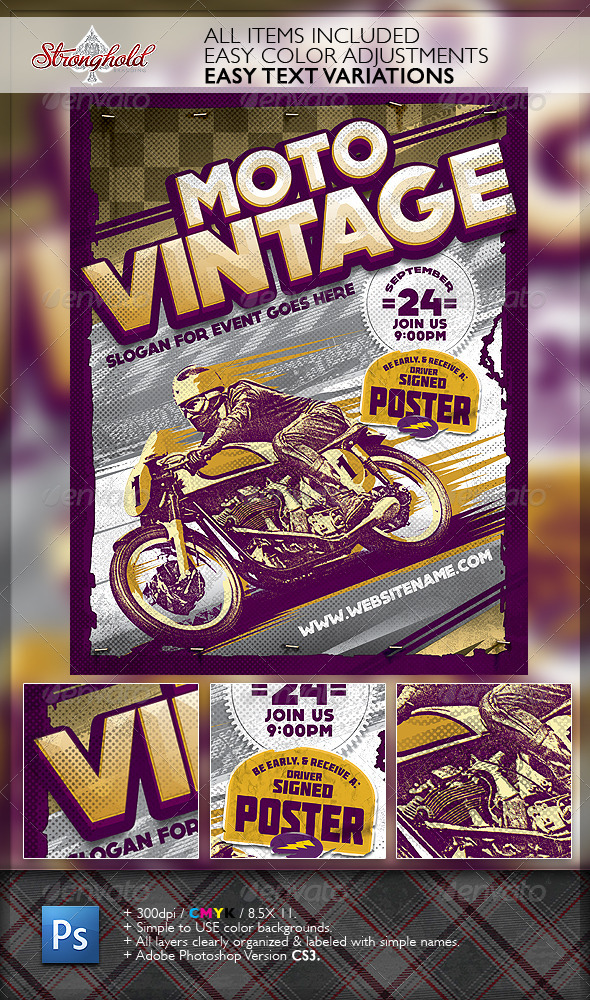 Vintage Motorcycle Race Poster Template - Events Flyers