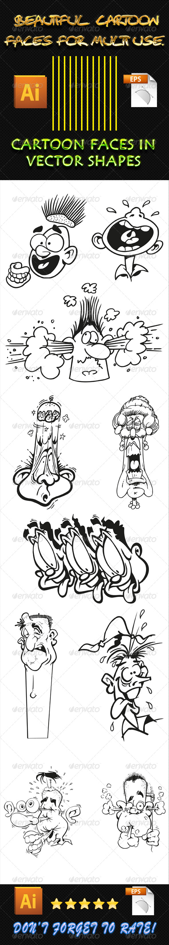 Cartoon Faces 02 - Characters Vectors