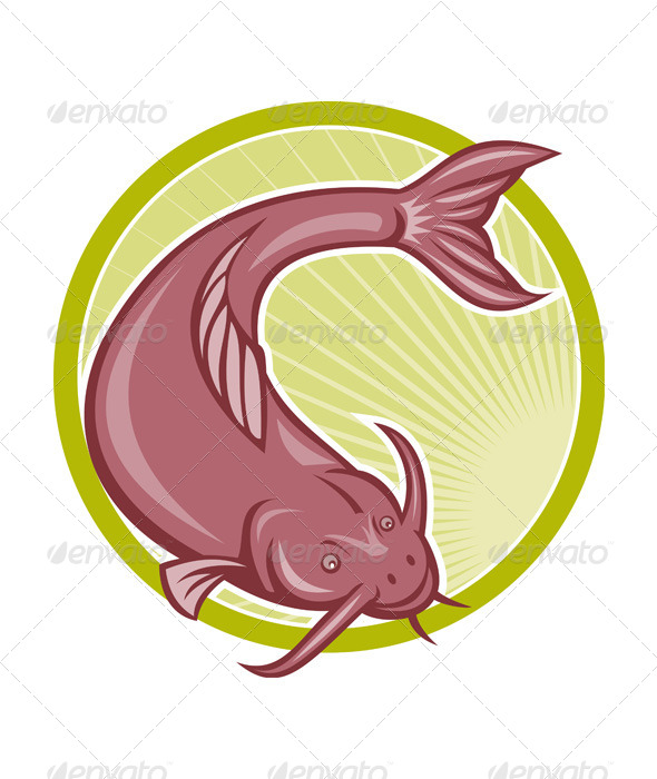 Angry Catfish Diving Down Cartoon - Animals Characters