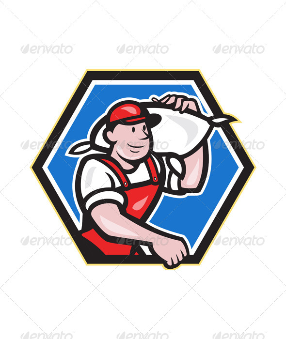 Flour Miller Carrying Sack Hexagon - People Characters