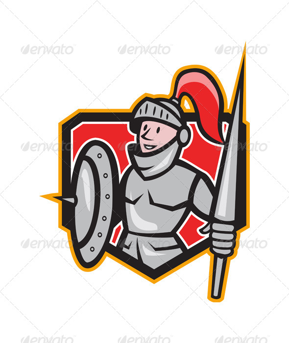 Knight Shield Lance Crest Cartoon - People Characters
