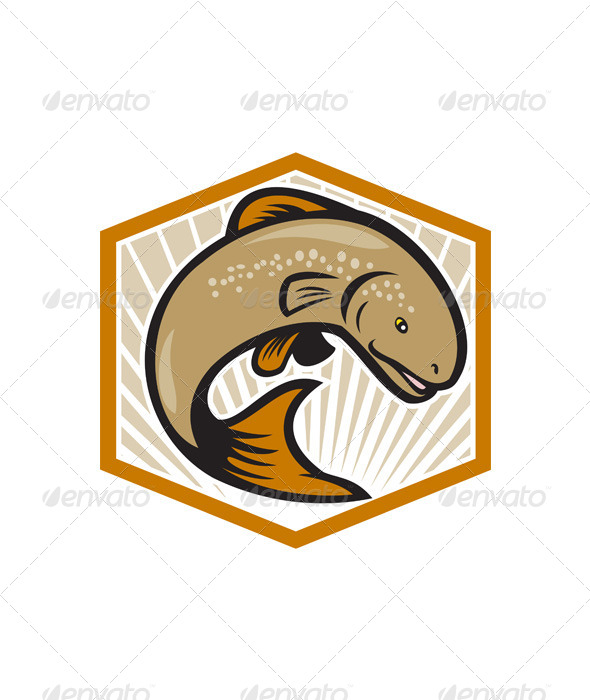 Trout Jumping Cartoon Shield - Animals Characters